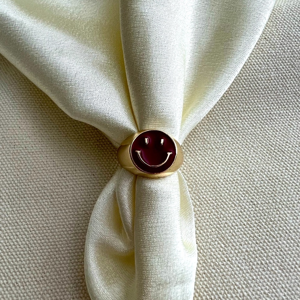 Fashion Smile Face Ring Gold Plated Burgundy color Adjustable Brand New